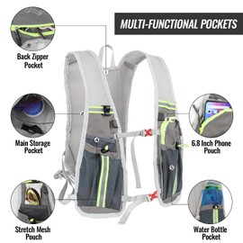 Nepfaivy Running Vest Hydration Backpack - Lightweight and Reflective Running Hydration Vest with Multi-pouches, Breathable and Adjustable Running Backpack for Outdoor Running Cycling Climbing