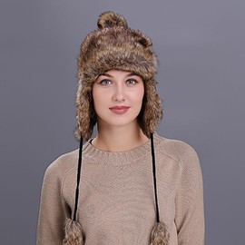 JIAHG Winter Warm Knit Bobble Beanie Hat with Ear Flaps Jacquard Pom Pom Hat Cozy Plush Lined Trapper Hat Earflap Hat Thermal Wool Hat Windproof Ski Snow Cap Gift for Women Girls Black