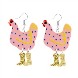 Acrylic Boot Big Chicken Earrings for Women,Funny Colorful Boots Chicken Drop Dangle Earrings Cock Hen Foot Chicken Earrings Thanksgiving Day gifts (Pink)