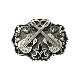 Schnalle123 Belt Buckle Country Music Western Guitar 3D Look for Interchangeable Belt Buckle Model 111, silver