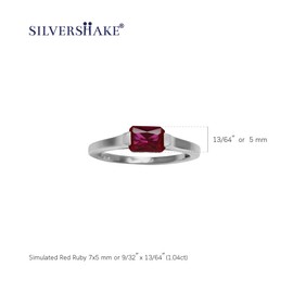 Silvershake Simulated Octagon Red Ruby July Birthstone 925 Sterling Silver East-West Solitaire Gemstone Promise Ring Size 10
