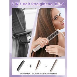Hair Straightener Brush,Brush Straightener for Women,Straightening Comb for All Hair Types,30s Fast Heating Straightening Comb for at-Home Salon