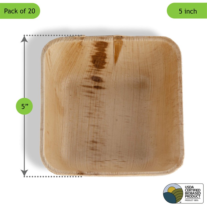 Bol de hoja de palmera natural biodegradable, paquete de 20,