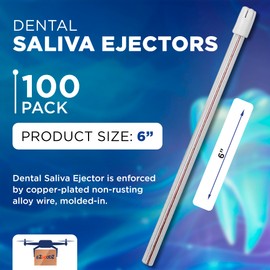 EZGOODZ Saliva Ejectors Dental, 6 Inches. Pack of 100 White Suction Tube with White Tip. Disposable Mouth Suction for Saliva Adult. Medical Grade Dental Supplies. Flexible Mouth Aspirator