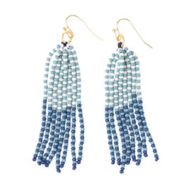 INK + ALLOY Game Day Tassel Seed Bead Earrings – Handcrafted Statement Earrings ready for Gameday! – Lightweight & Bold (Navy, Blue, + White)