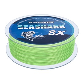 Seashark Braided Fishing Line Color Never Fade 8 Strands Super Strong PE Fishing Line Abrasion Resistant Fishing Wire Tensile 6lb to 80lb (Fluorescent Green, 10lb 0.14mm-300m/328Yards)