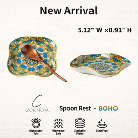 Spoon Rest for Stove Top, Ceramic Spoon Holder for Kitchen Countertop, Coffee Spoon Rest, Large Cooking Spatula Holder for Spoons, Ladles or Tongs, Bohemian Decor, Orange-colored boho Style