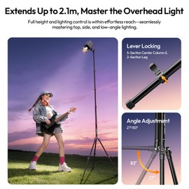 ULANZI TT43 II Light Stand, 86.61" Lightweight Reverse-Folding Tripod with Quick-Release Tilt Head, 8.8lb Load, Detachable Center Column as Boom Pole, for Studio Photography Video Live Streaming