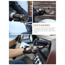 GSG Mens Fingerless Leather Gloves Driving Cycling Motorcycle Half Gloves Unlined 9 Black