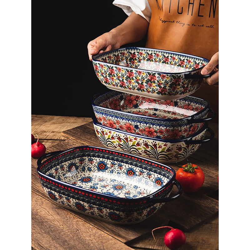 Bicuzat Vintage Style Pottery Bakeware Ceramic Casserole Dish Baking Pan