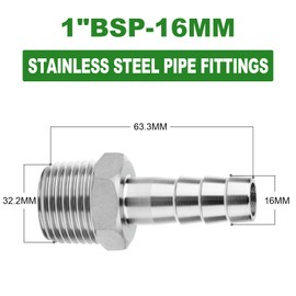 TAISHER Pack of 5 Forging of 304 Stainless Steel Air Hose Fittings, Hose Barb Fittings 16 mm Barb x 1 Inch MBSP Pipe Adapter with 5 Pieces Hose Clamp