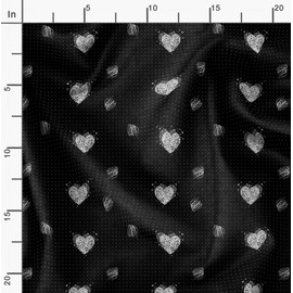 Soimoi Black Cotton Duck Fabric Heart & Dots Fabric Prints by Yard 56 Inch Wide