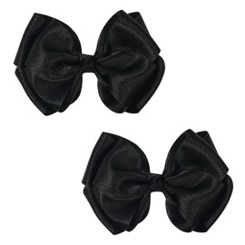Double-Layered 4.5” Satin Bow Hair Clips for Girls & Toddlers – Cute, Fashionable & Comfortable Accessory for Special Occasions (Black)