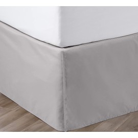 18 Inch Drop Bed Skirt Queen Size with Platform to Stay in Place Elegant Pleated Design with Split Corners Wrinkle Resistant Fabric for Modern and Stylish Look - Light Grey