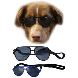 G010 Dog Pet Costume Prop Aviator Sunglasses Medium Breeds 20-40 lbs (2-Pack Black+Navy Blue)