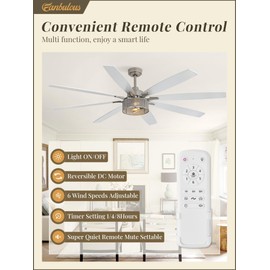 Farmhouse Ceiling Fans with Lights and Remote, 72 Inch Brushed Nickel Industrial Caged Ceiling Fans for Bedroom Living Room Kitchen, 6 Speed Reversible Quiet DC Motor, Dual Finish 8 Blades