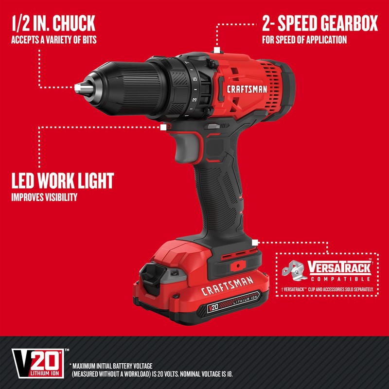 CRAFTSMAN V20 MAX Cordless Drill and Impact Driver, Power Tool