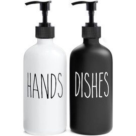 MOMEEMO Soap Dispenser Set 2 Pack, Contains Hand and Dish Soap Dispenser, Perfect for Black and White Kitchen Decor. (Black & White)
