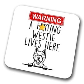 Westie Warning A Lives Here Mum Dad Coaster Dog Dad West Highland Terrier Dad Friend Funny Gift for Birthday Christmas, Westie Mum Coaster