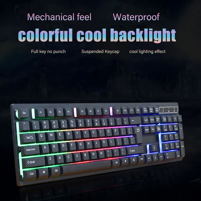 Keyboard Colorful Light Stable 104keys Suspended Keycap Wired Mechanical Gaming