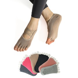 Amzbag Pilates Socks, 5-Toe 3D Anti-Slip, Yoga Socks, Grip Socks, No Toes, Breathable, Antibacterial, Odor Resistant, Quick Drying, Anti-Fade, Sweat Protection, Stylish, Indoor Exercise, Dance,