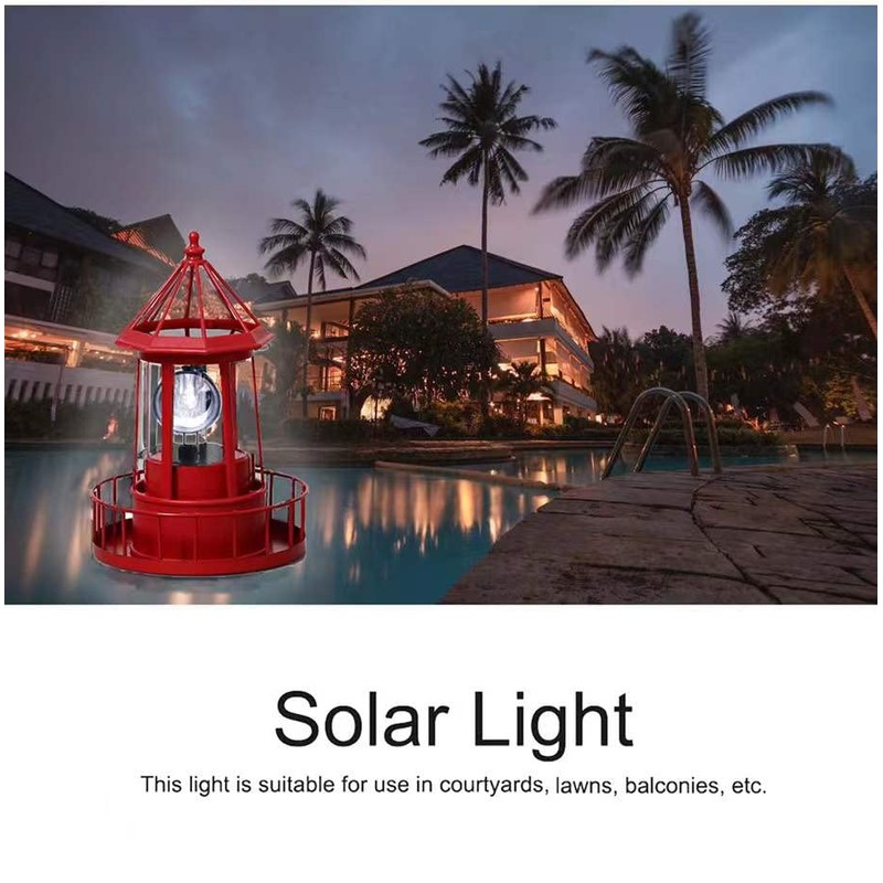 LED Solar Powered Lighthouse, 360 Degree Rotating Lamp Courtyard Decoration