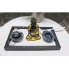 Golden Robe Buddha Monk Zen Garden With Pebbles Sand And