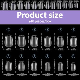 RTRTGS 240 Stück Vollständige Abdeckung Nagelspitzen, Extra Kurz Sarg Nagelspitzen, Weiches Gel zum Aufdrücken Nagelspitzen, für Gelnägel, Künstliche Nägel, 12 Größen (Kurz)