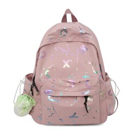 FANDARE Casual Backpack High Middle School Daypack School Bags Backpack Womens Daily Travel Laptop Bag Travel Backpack for Women Men Waterproof Laptop Backpack with Pendant Pink