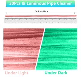 EQUIJUANCE - 30 piezas de limpiadores de tuberías, tallos de chenilla que brillan en la oscuridad con fibra densa, suministros de manualidades para decoración de arte Adecuado para hacer decoraciones
