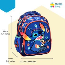 mybagstory - Backpack for Girls Stitch - Children - School - Nursery - Nursery - School Bag - Adjustable Straps - Gift Idea - 30 cm - Blue, Stitch - Blue, Enfant, Stitch - Blue