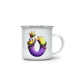 MAXIKIWI - Langlebige Emaille-Kaffee- oder Tee-Camping-Tasse für drinnen und draußen, Alphabet "Mardi Gras", 3 - 350 ml