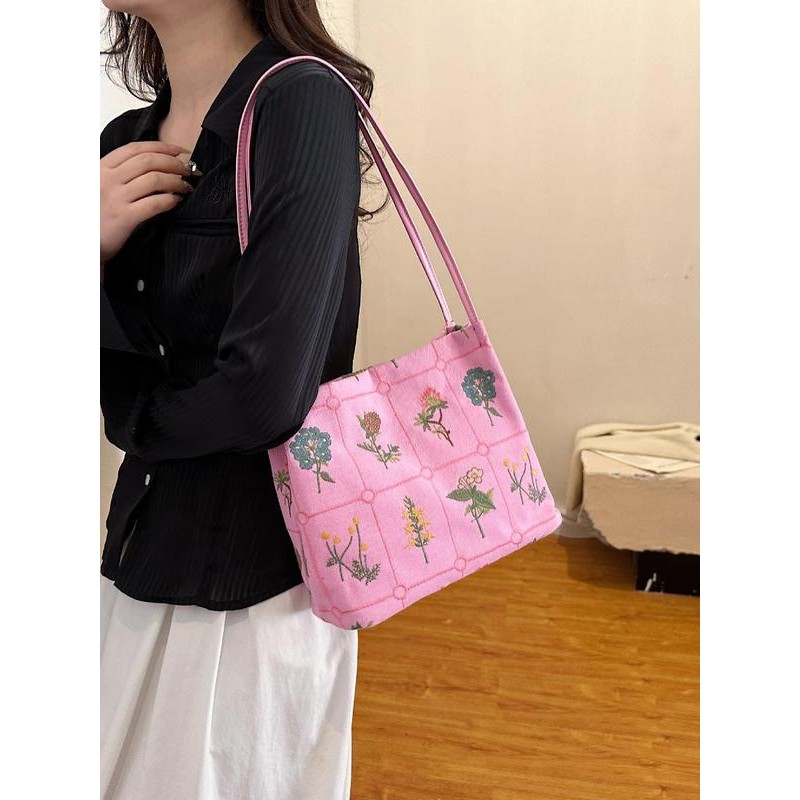 Women's Elegant Floral Fabric Shoulder Bag, Summer Trendy Large Capacity