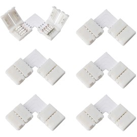 WOWLED 10-Pack 4 Pin 10mm L-Shape Strip Light Connector Clip, Right Angle Corner Connector for 5050 3528 RGB Strips Light 90 Degree Joint Solderless Adapters DC