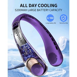 Neck Fan, Portable Neck Fan, Battery Powered Personal Fan, Hands Free Bladeless Fan with 3 Wind Speed, Digital LCD Screen, 4000mAh 16H Cooling Time, 360° Even Air Volume Cooling for Indoor Outdoor Use