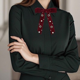 LHXzizizi Velvet Ribbon Bow Ties for Women/Men, Rhinestone Adjustable Necktie Girls Bowtie for Party Causal School Uniforms (Red)