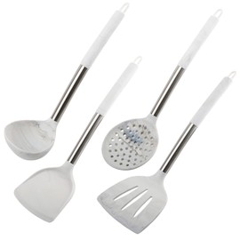 4Pcs Silicone Cooking Utensils Set-Heat Resistant Kitchen Utensils with Stainless Steel Handle,Spatula,Turner, Slotted Spoon,Ladle spoon,Kitchen Gadgets Tools Sets for Non-Stick Cookware