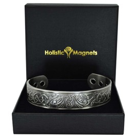 Wide Copper Magnetic Bracelet for Men Copper Wristband Pewter Plated 6 Magnets, Adjustable- Viking Eagle -VEP (M: Wrist 16.5–19.5cm/6.3–7.7”)