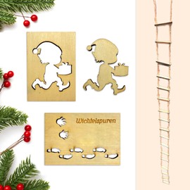 Gnome Stencil Footprints, Gnome Ladder, Pack of 4 Gnome Accessories Christmas, Rope Ladder for Secret Santa Prank, Gnome Stencil Window, Christmas Decoration for Glass Doors and Floors