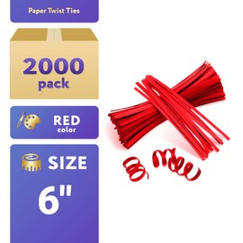 APQ Red Metallic Twist Ties for Bags, 6 inches. 2000 Pack Plastic-Coated Bread Twist Ties for Treat Bags. Reusable Bread Ties. Light Metallic Twist Tie. Heavy-Duty Twisty Ties for Bags