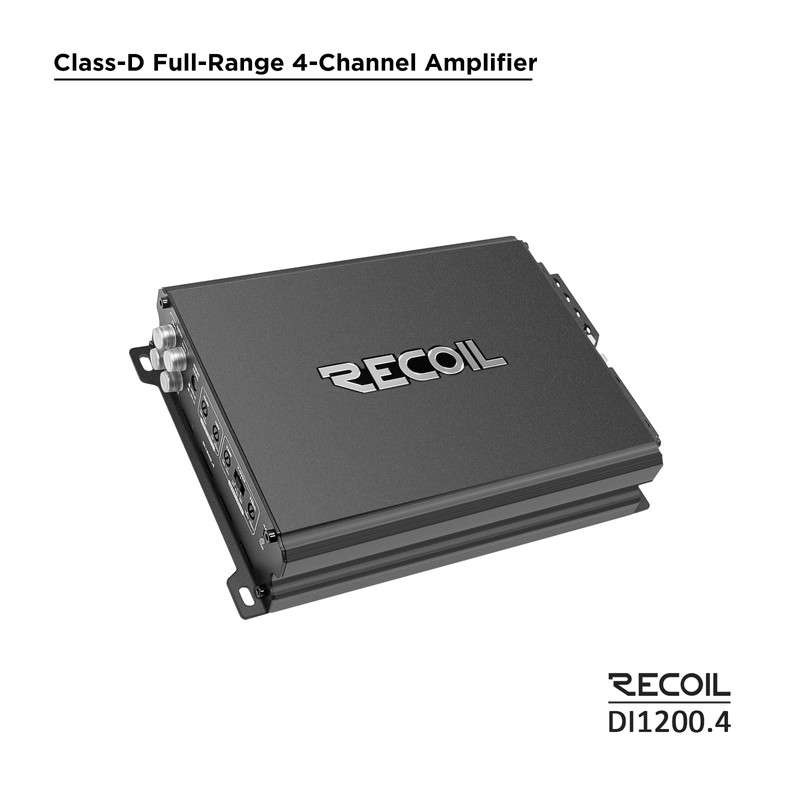 Recoil DI1200-4 Full-Range Class-D 4-Channel Car Audio Amplifier, 2,400 Watts,