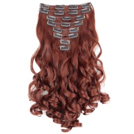 PRETTYSHOP XXL 15" 8 Pieces Set Clip In Extensions Hair Extension Hairpiece Voluminous Wavy Red-Brown CES114-1