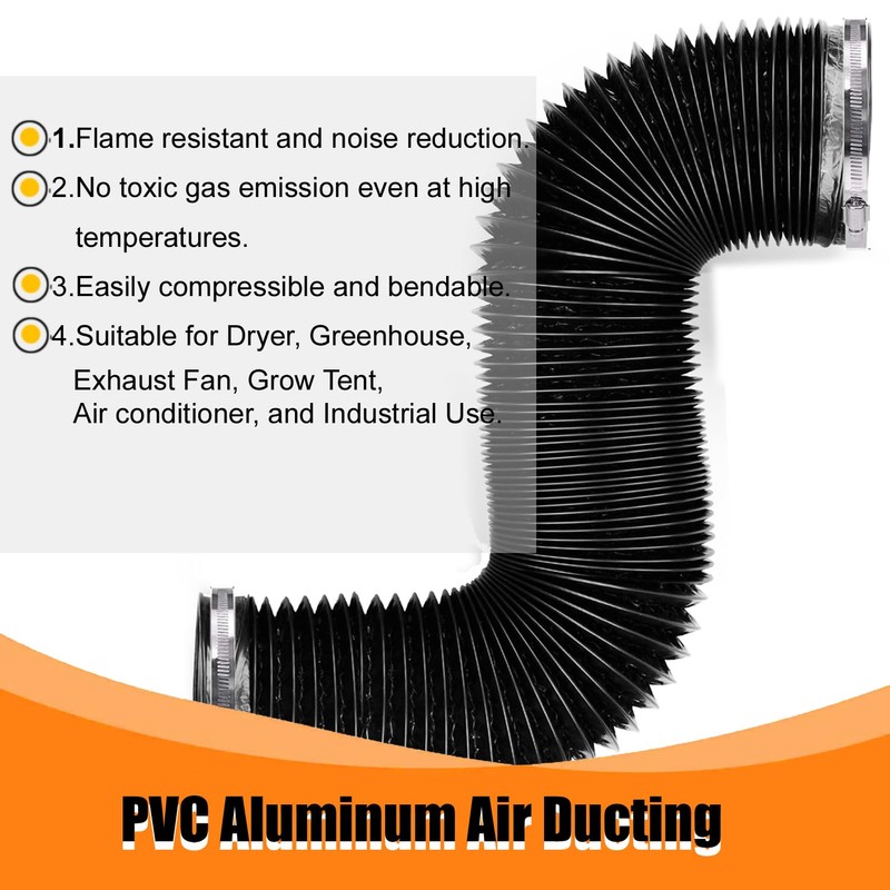 Dryer Vent Hose - 4 inch Flexible Duct, 5ft Long,