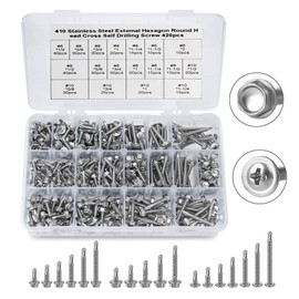 Self Tapping Screws for Metal，420 pcs #8#10#12 Hex Head Self Drilling Screws for Metal,Length 1/2" to 2" Metal Screws Assortment Set for Building, Metal, Wood, and Plastic (Silver)