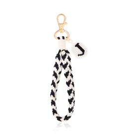 OKAICEN Soft Initial Letter Macrame Keychain Boho Handmade Wristlet Lanyard Bracelet Keyring For Women Man('J')