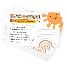 WALENGIF 50Pcs Teacher Mail Notes to Parents, Boho Rainbow Happy Mail Postcards