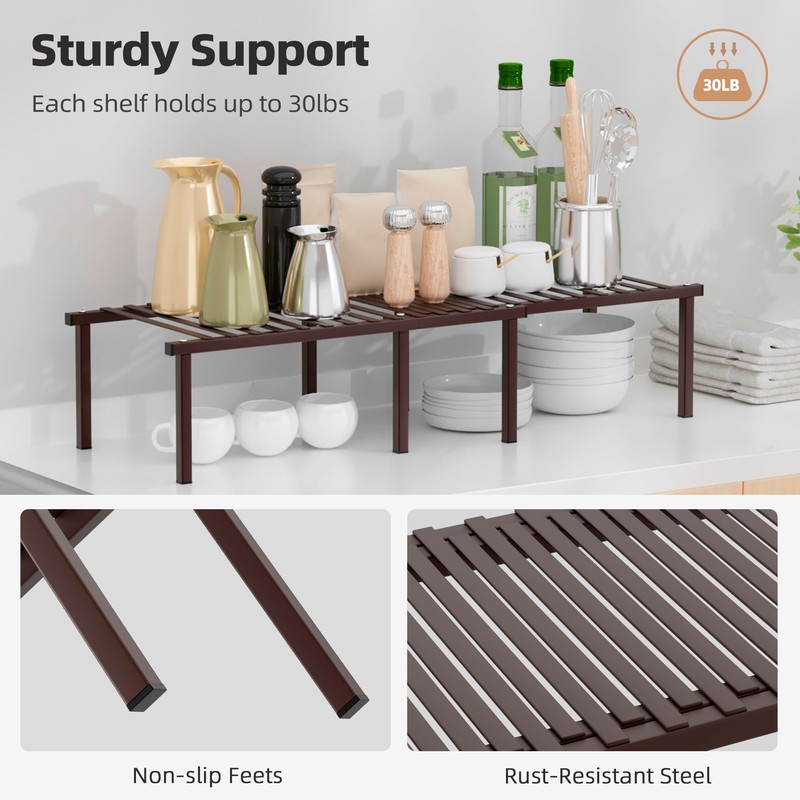 STORAGE MANIAC Set of 4 Expandable Kitchen Cabinet Organizer Shelf