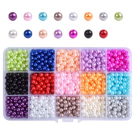 Pack of 1500 Colourful Beads, 15 Colours, Resin Glass Beads, Craft Beads, Round Beads, Mixed, Artificial Beads with Holes for Threading, for DIY Jewellery Making, Bracelets, Necklaces, Crafts, 6 mm