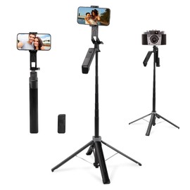Trípode Selfie 178cm Ultraligero con Mando Bluetooth Recargable - Soporte 3 en 1 para Teléfonos 4-7", Plegable Portátil Viajes/Vlog/Conciertos