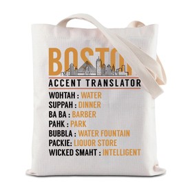 ZJXHPO Boston Accent Translator Tote Bag State Massachusetts Souvenir Bostonians Reusable Shopping Bag Boston Skyline Gift (Boston Tote)